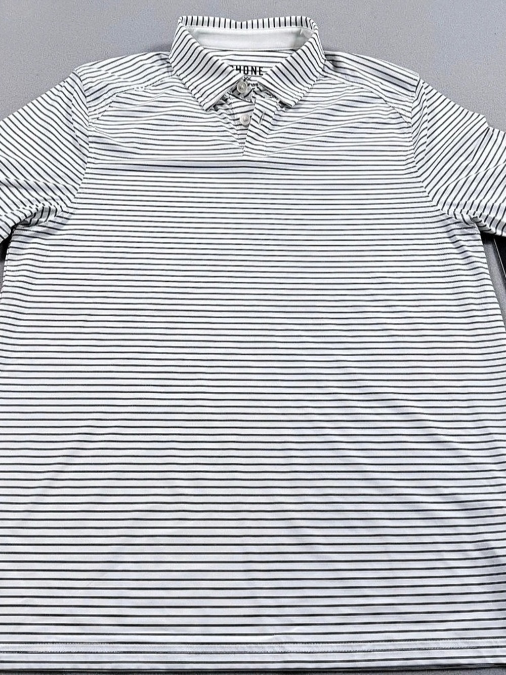Rhone Commuter Polo - Slim Striped White & Black Small